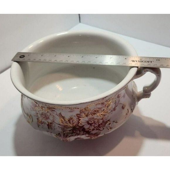 Antique Dunn Bennett & Co Chamber Pot in Daisy Pattern Red Florals W/ Gold Trim - Picture 10 of 11